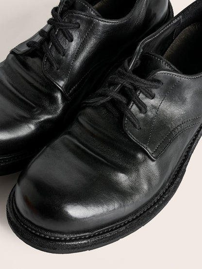 Washed Horsehide Round-Toe Derby Shoes