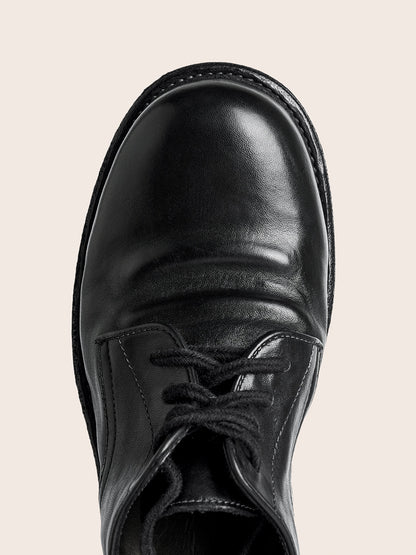 Washed Horsehide Round-Toe Derby Shoes