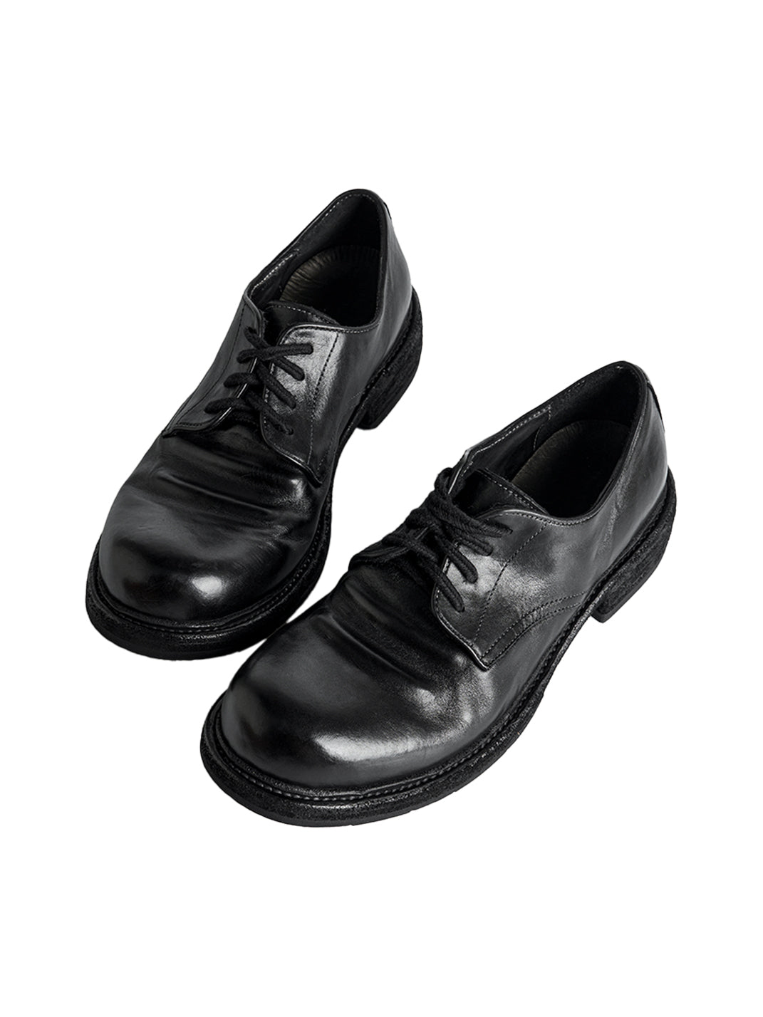 Washed Horsehide Round-Toe Derby Shoes