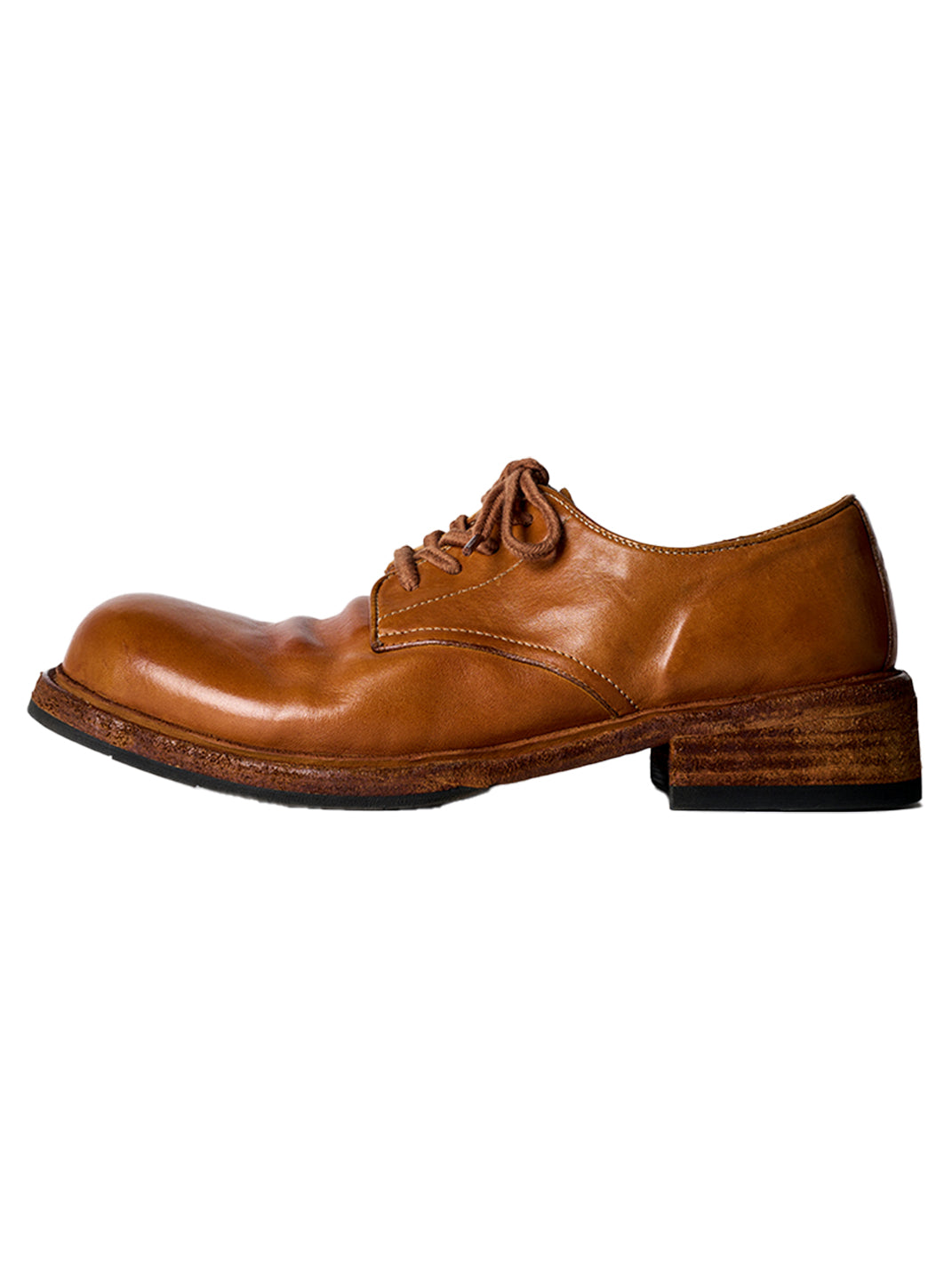 Washed Horsehide Round-Toe Derby Shoes