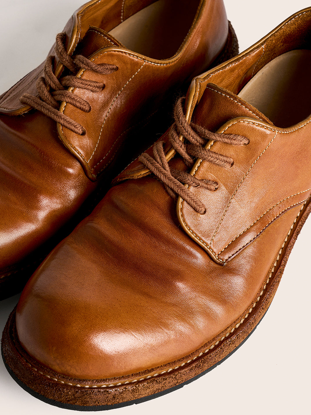 Washed Horsehide Round-Toe Derby Shoes