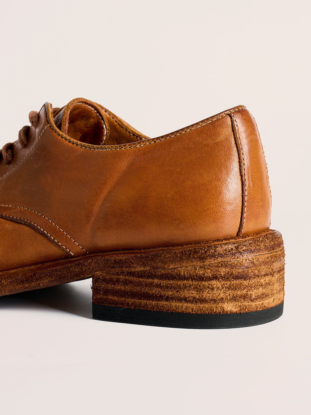 Washed Horsehide Round-Toe Derby Shoes
