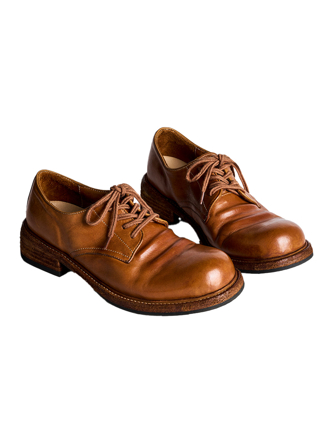 Washed Horsehide Round-Toe Derby Shoes