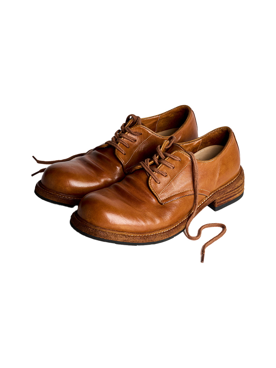 Washed Horsehide Round-Toe Derby Shoes