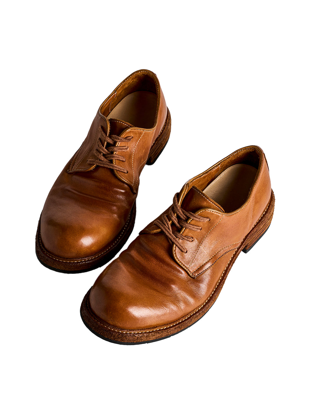 Washed Horsehide Round-Toe Derby Shoes