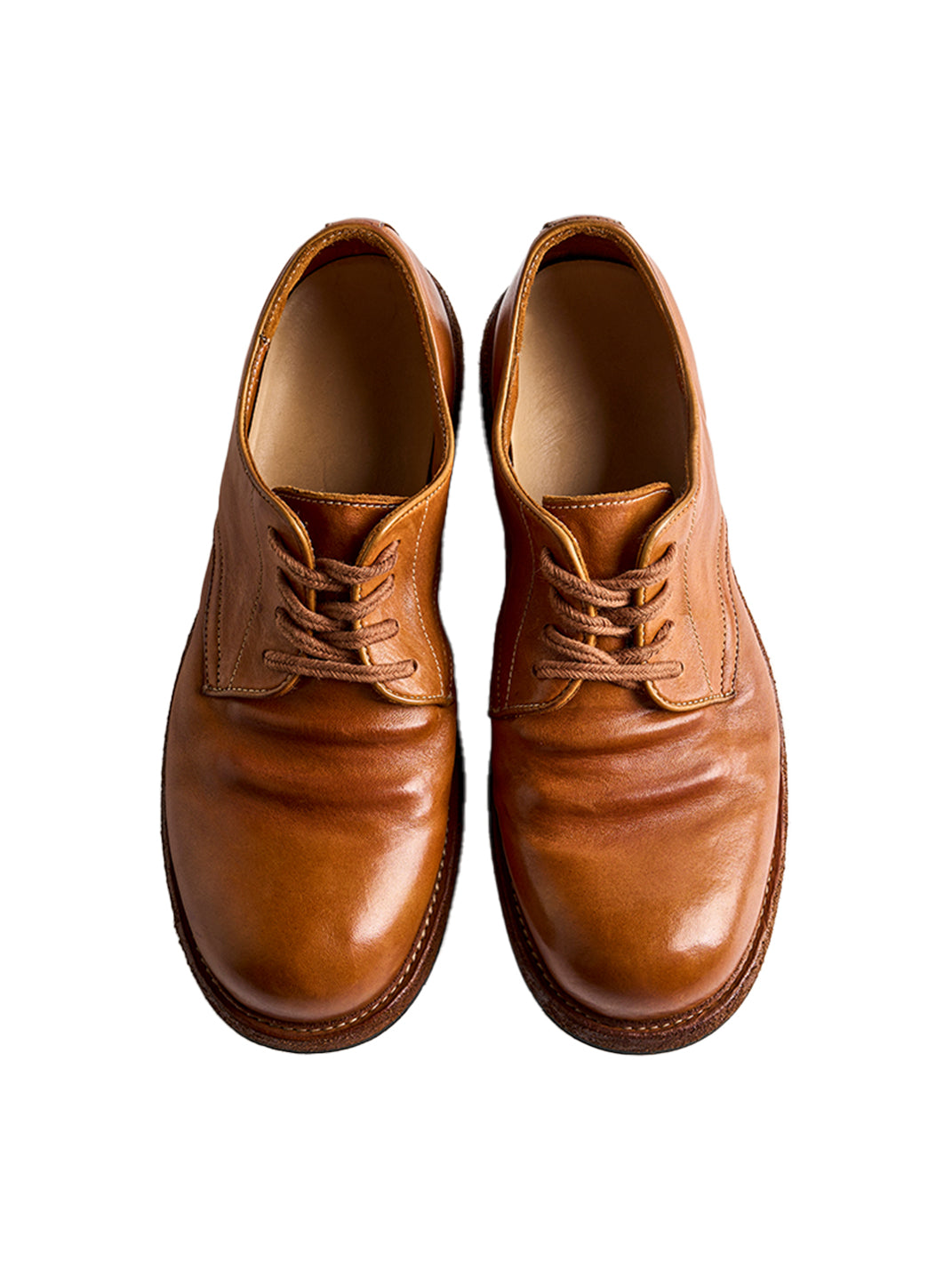 Washed Horsehide Round-Toe Derby Shoes