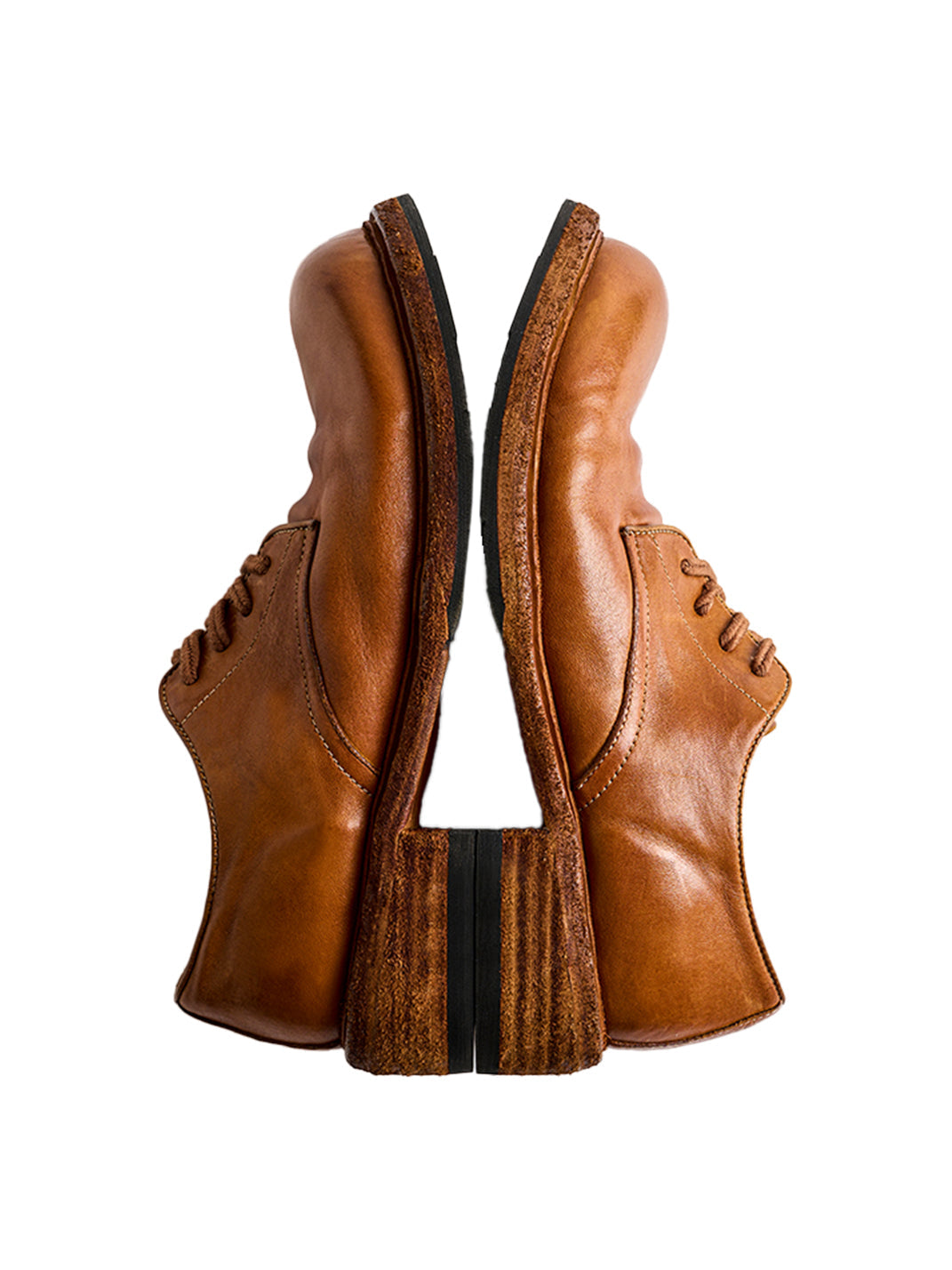 Washed Horsehide Round-Toe Derby Shoes