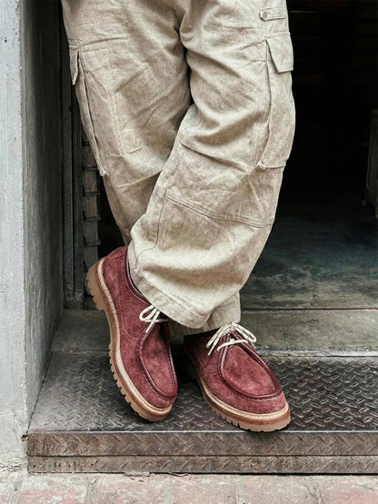 Suede Moc-Toe Lace-Up Work Loafers