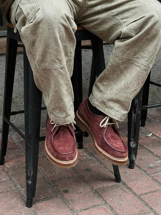 Suede Moc-Toe Lace-Up Work Loafers