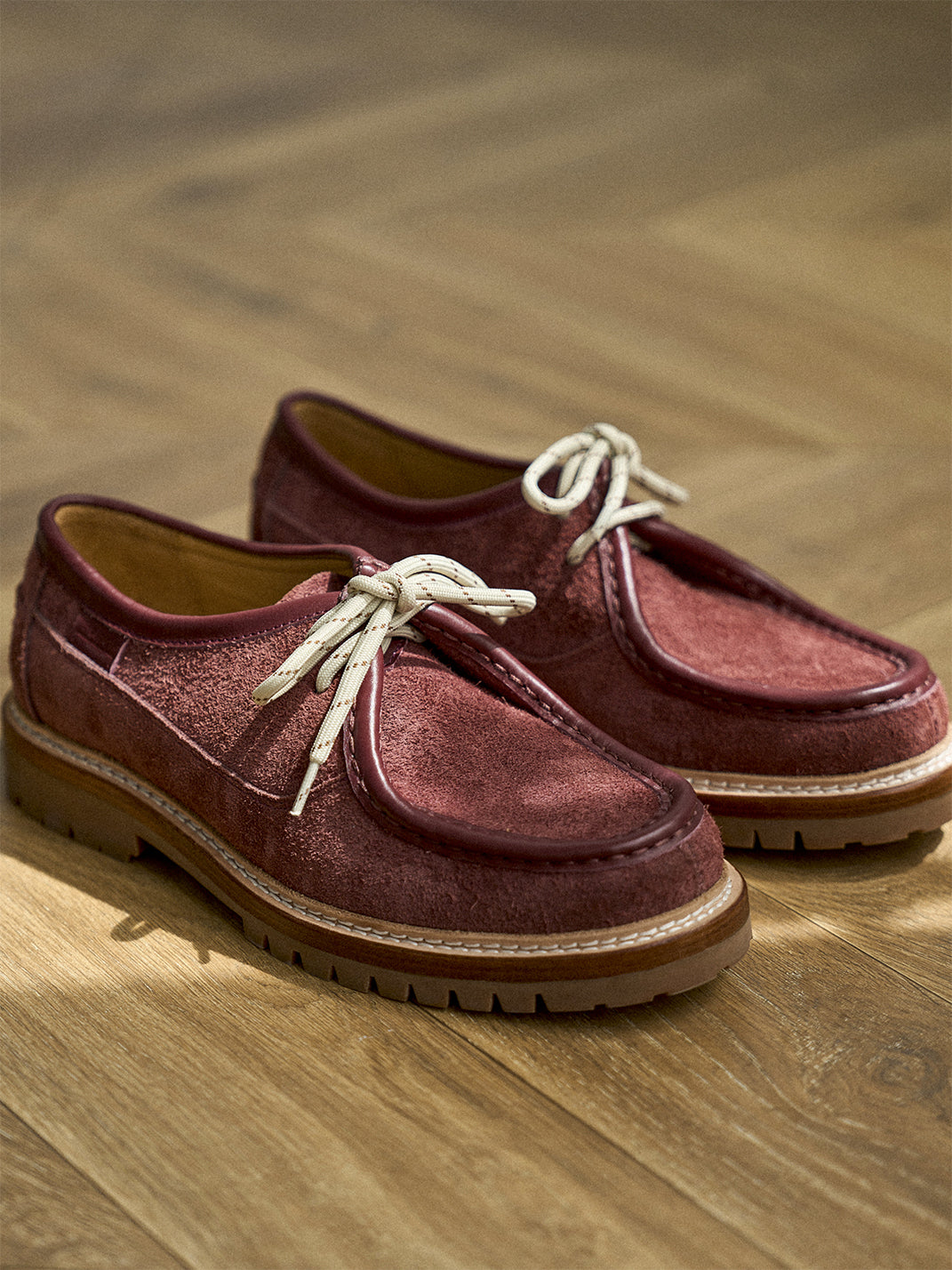 Suede Moc-Toe Lace-Up Work Loafers