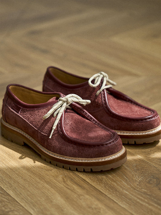 Suede Moc-Toe Lace-Up Work Loafers