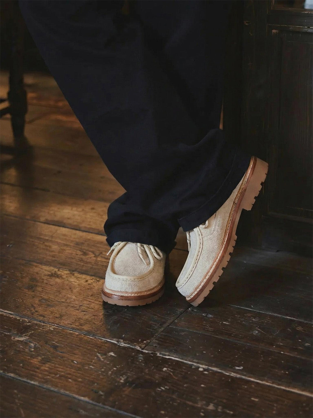 Suede Moc-Toe Lace-Up Work Loafers