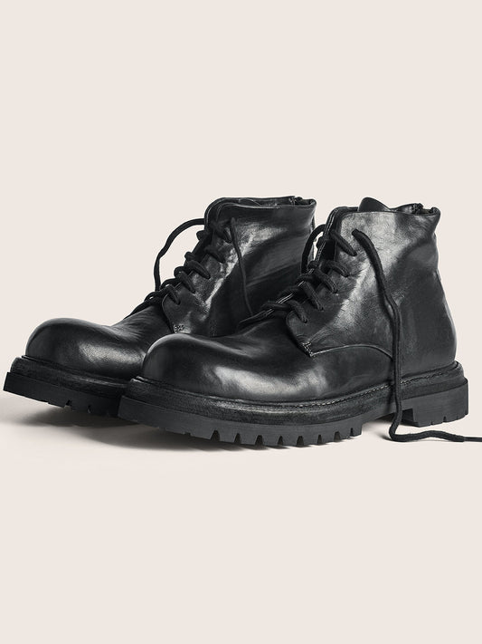 Washed Horsehide Rear-Zip Combat Boots