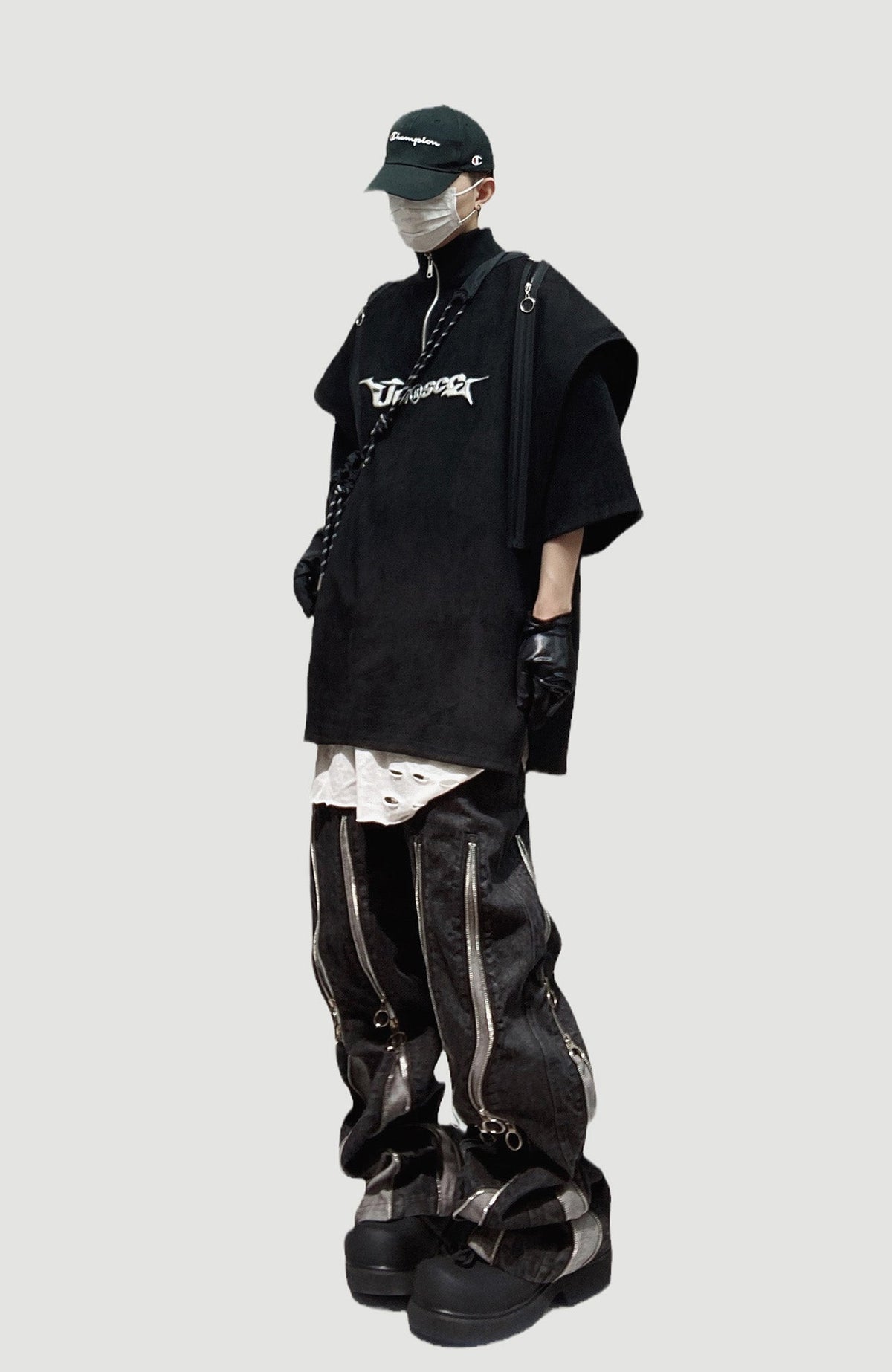UUCSCC Padded-Shoulder Suede Oversized Turtleneck Tee