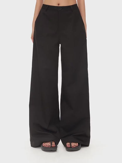 Loose Straight BlackVersatile Wide-Leg Mop Trousers [ID:0020PA]