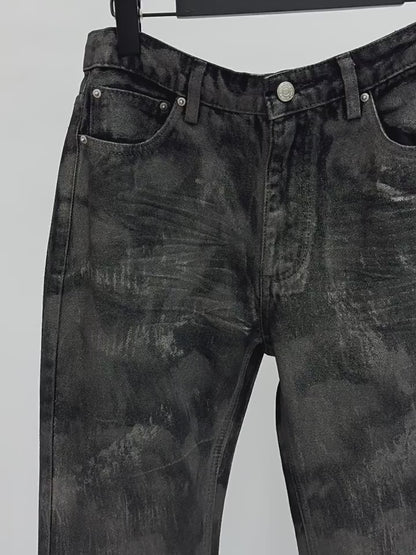 Glitter Coated Slim Flare Jeans Brushed Resin Dragging Floor Blue [ID:0060PA]