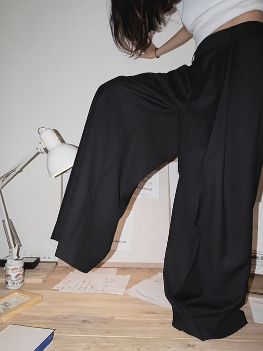 Draped High-Waist Oversized Pleated Wide Pants [ID:0479PA]