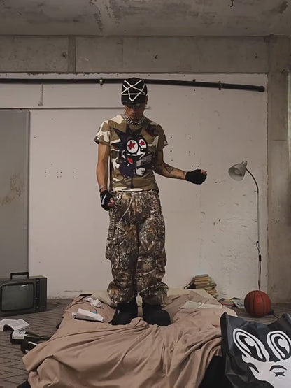 Detachable Ribbon Camo Wide Pants [ID:0265PA]