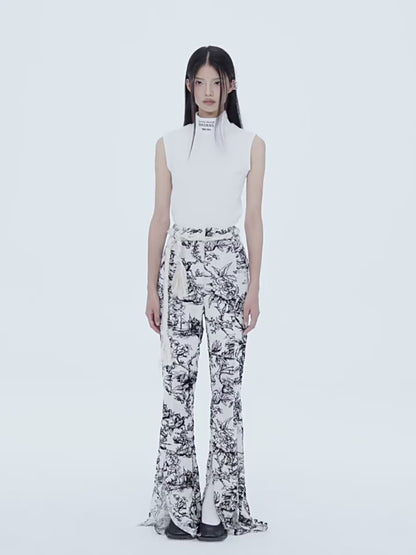 Genesis Vintage Floral Print High-Stretch Flare Pants Retro Chic [ID:0073PA]