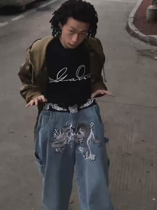Loose Straight Oldschool Skate Street Style Denim Pants [ID:0476PA]
