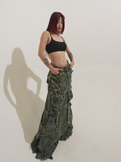 Personsoul Three-Stage Maxi Denim Skirt [ID:0370SK]