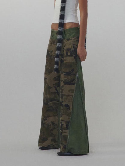 Low-Rise Camouflage Patchwork Side Zipper Reversible Pants [ID:0205PA]