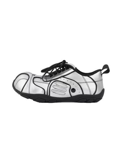 Quilted Silver Foldover-Tongue Low-Top Sneakers