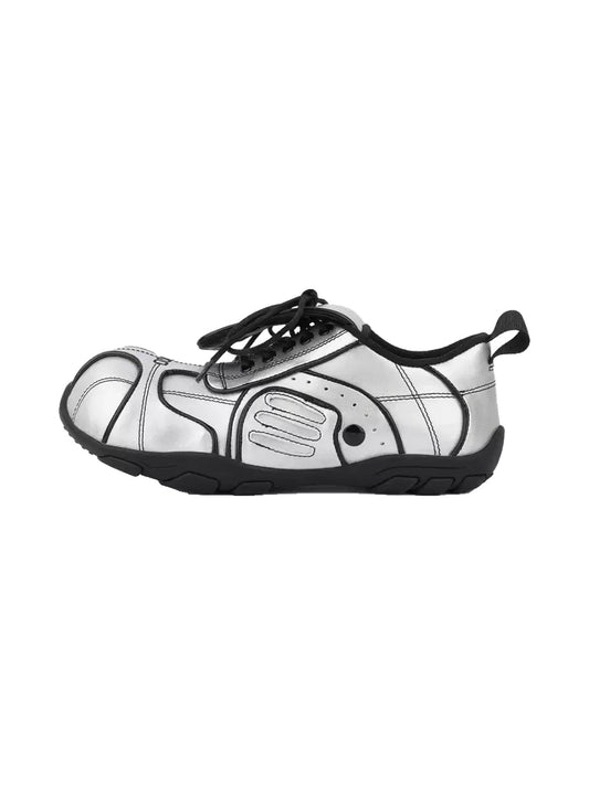 Quilted Silver Foldover-Tongue Low-Top Sneakers