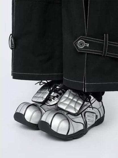 Quilted Silver Foldover-Tongue Low-Top Sneakers