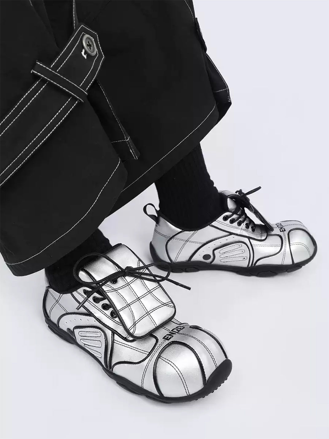 Quilted Silver Foldover-Tongue Low-Top Sneakers