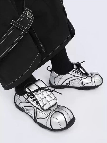 Quilted Silver Foldover-Tongue Low-Top Sneakers