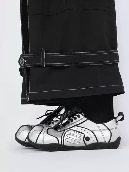 Quilted Silver Foldover-Tongue Low-Top Sneakers