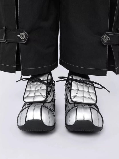 Quilted Silver Foldover-Tongue Low-Top Sneakers