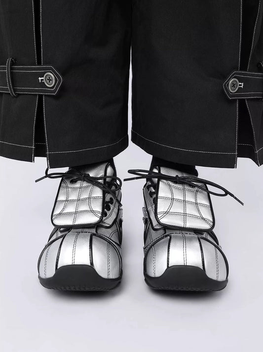 Quilted Silver Foldover-Tongue Low-Top Sneakers