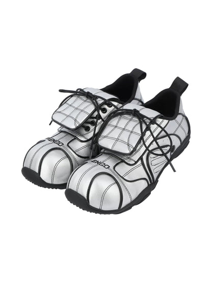 Quilted Silver Foldover-Tongue Low-Top Sneakers