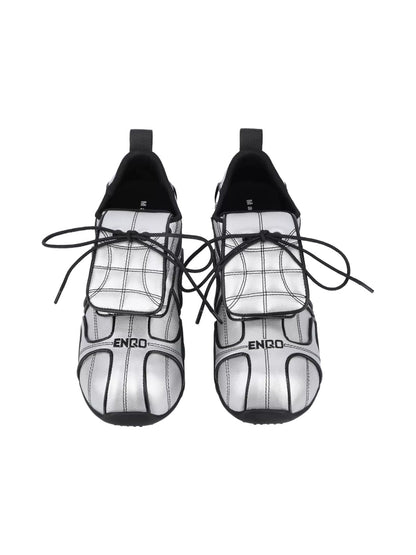 Quilted Silver Foldover-Tongue Low-Top Sneakers