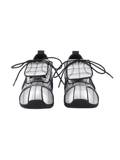 Quilted Silver Foldover-Tongue Low-Top Sneakers