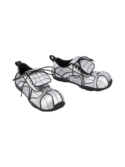 Quilted Silver Foldover-Tongue Low-Top Sneakers