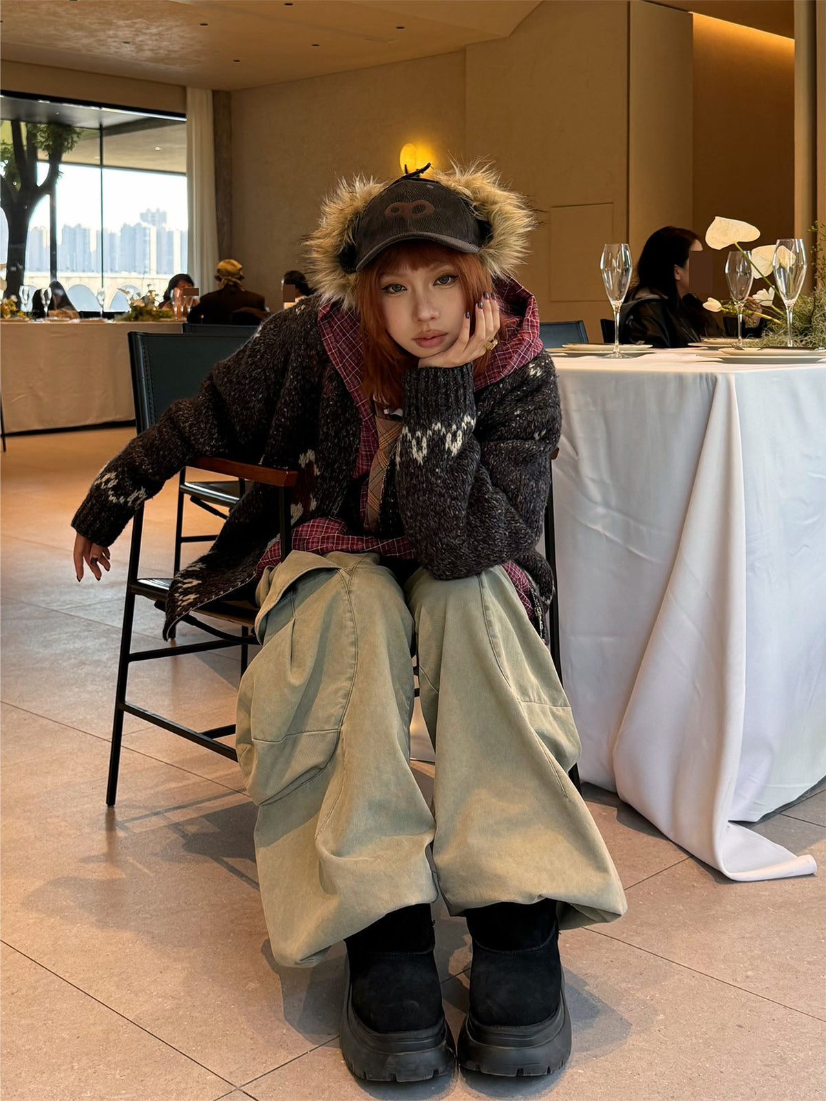 RELABEL Faux-Fur Earflaps Corduroy Cap
