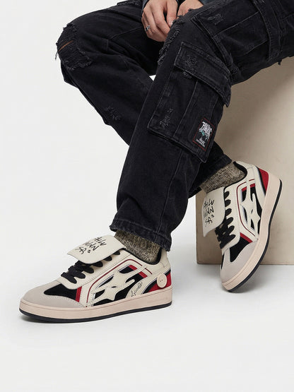 Red Flame-Panel Retro Trainer Sneakers