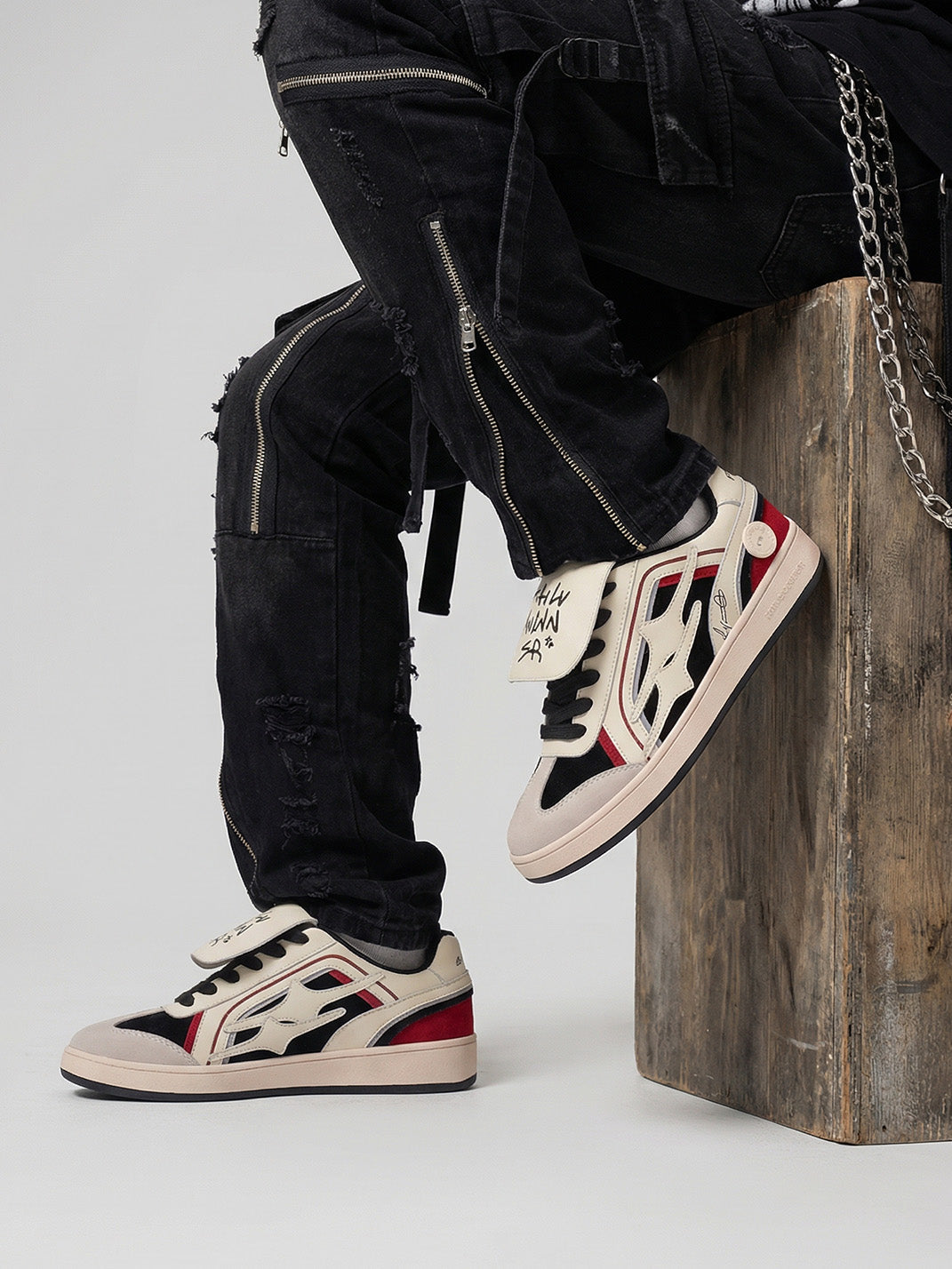Red Flame-Panel Retro Trainer Sneakers