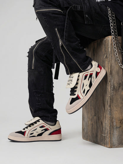 Red Flame-Panel Retro Trainer Sneakers