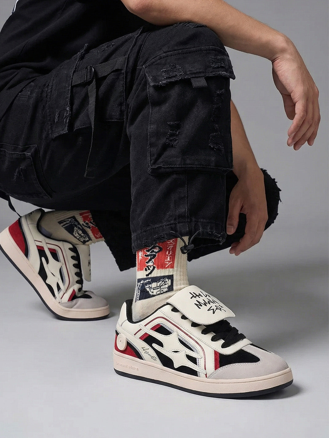 Red Flame-Panel Retro Trainer Sneakers