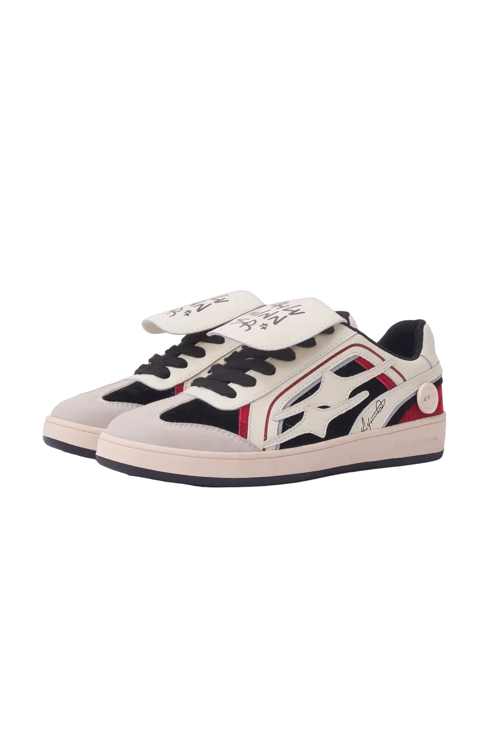 Red Flame-Panel Retro Trainer Sneakers