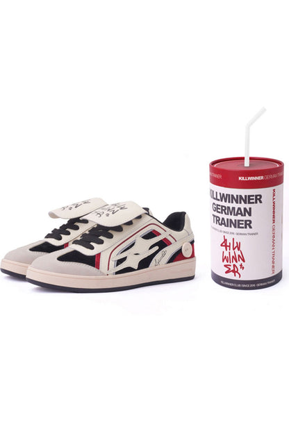 Red Flame-Panel Retro Trainer Sneakers