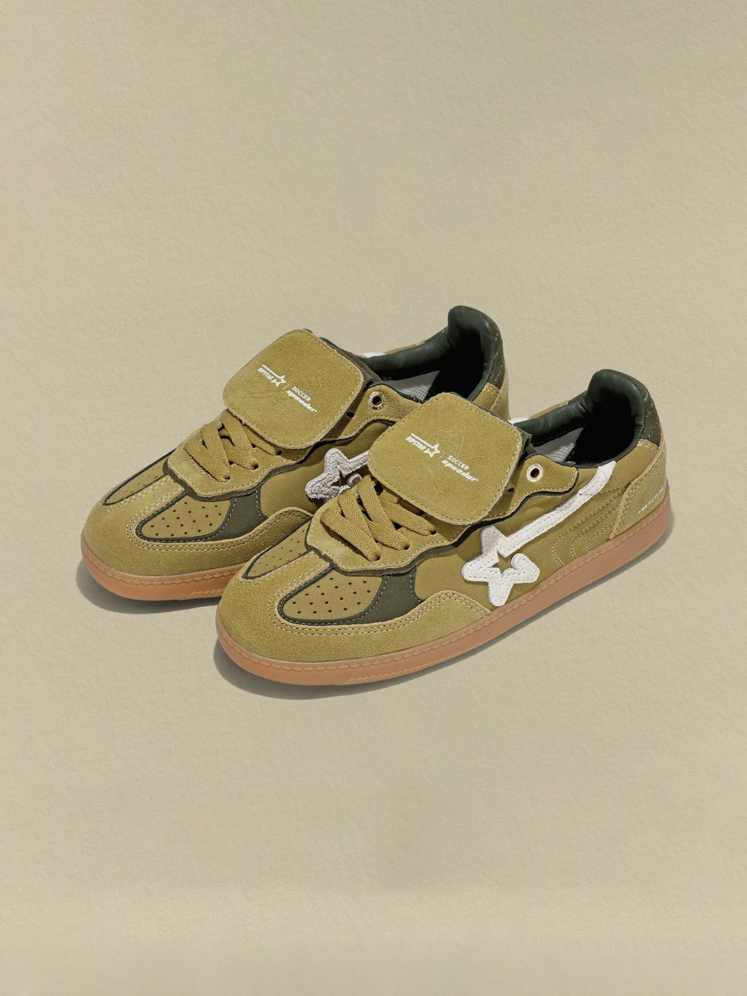 Avocado Suede Star-Panel Retro Trainers