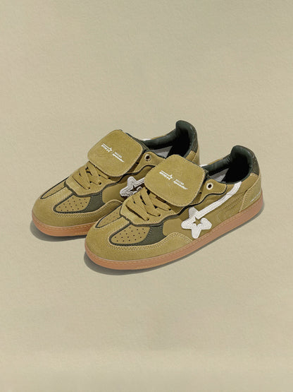 Avocado Suede Star-Panel Retro Trainers