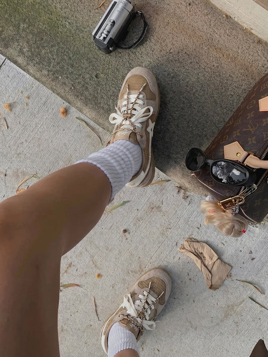Khaki Mesh Star German Trainer Sneakers
