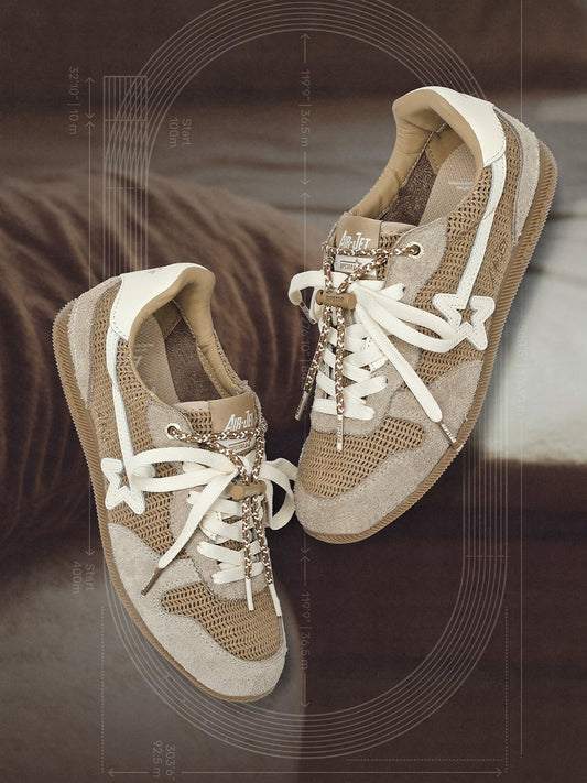 Khaki Mesh Star German Trainer Sneakers