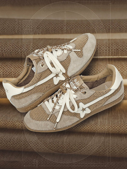 Khaki Mesh Star German Trainer Sneakers